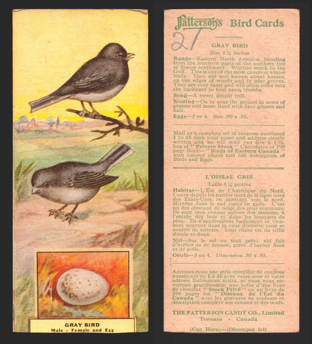 1924 Patterson's Bird Chocolate Vintage Trading Cards U Pick Singles #1-46 21 Gray Bird  - TvMovieCards.com