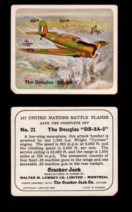 Cracker Jack United Nations Battle Planes Vintage You Pick Single Cards #1-70 #21  - TvMovieCards.com