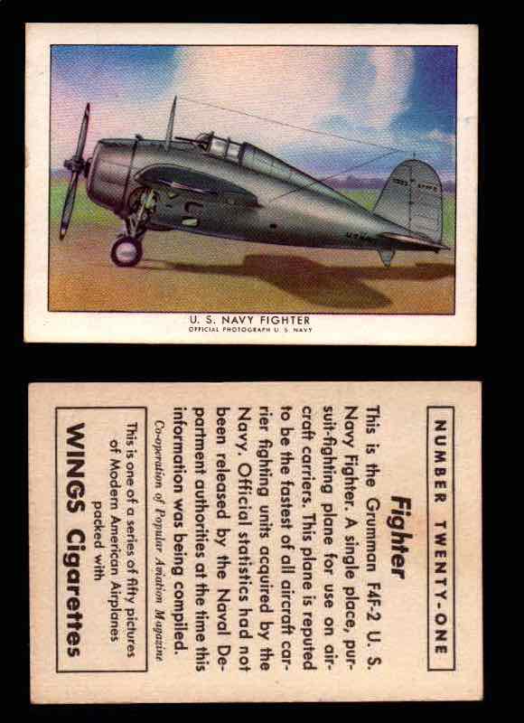 1940 Modern American Airplanes Series 1 Vintage Trading Cards Pick Singles #1-50 21 U.S. Navy Fighter (Grumman F4F-2)  - TvMovieCards.com