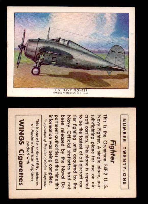 1940 Modern American Airplanes Series 1 Vintage Trading Cards Pick Singles #1-50 21 U.S. Navy Fighter (Grumman F4F-2)  - TvMovieCards.com