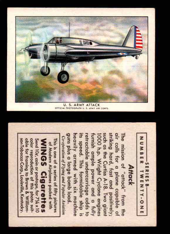 1941 Modern American Airplanes Series B Vintage Trading Cards Pick Singles #1-50 21	 	U.S. Army Attack  - TvMovieCards.com