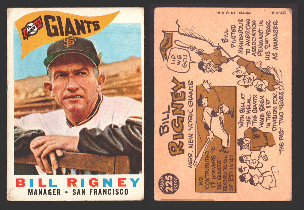 1960 Topps Baseball Trading Card You Pick Singles #1-#250 VG/EX 225 - Bill Rigney MG  - TvMovieCards.com