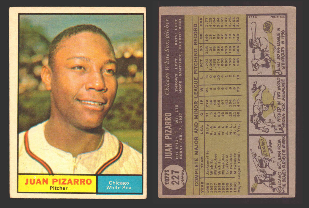 1961 Topps Baseball Trading Card You Pick Singles #200-#299 VG/EX #	227 Juan Pizarro - Chicago White Sox  - TvMovieCards.com