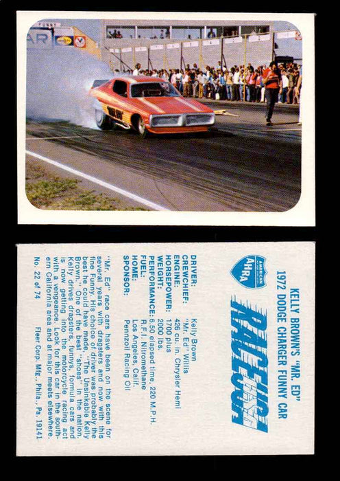 Race USA AHRA Drag Champs 1973 Fleer Vintage Trading Cards You Pick Singles 22 of 74   Kelly Brown's "Mr. Ed"  - TvMovieCards.com
