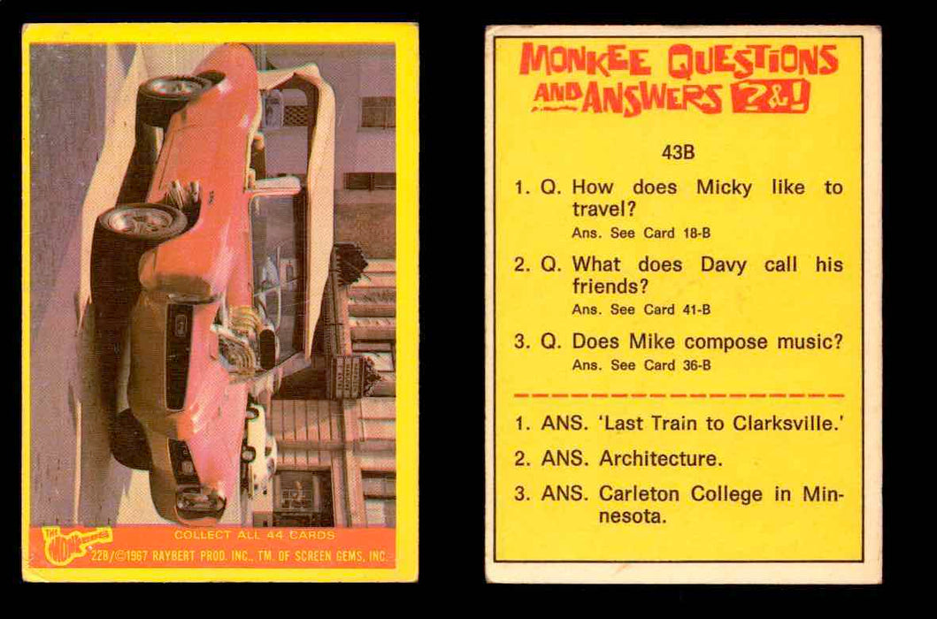 The Monkees Series B TV Show 1967 Vintage Trading Cards You Pick Singles #1B-44B #22  - TvMovieCards.com