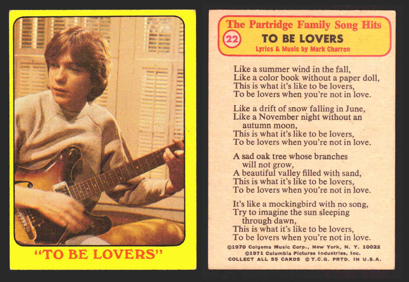 1971 The Partridge Family Series 1 Yellow You Pick Single Cards #1-55 Topps USA 22   "To Be Lovers"  - TvMovieCards.com