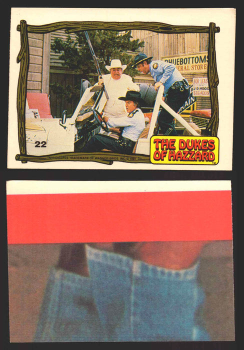 1983 Dukes of Hazzard Vintage Trading Cards You Pick Singles #1-#44 Donruss 22   Roscoe JD and Cleatus in Daisy's jeep  - TvMovieCards.com