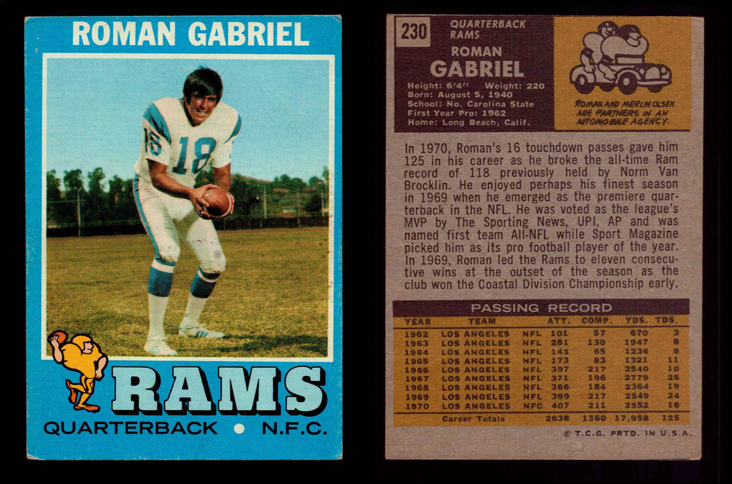 1971 Topps Football Trading Card You Pick Singles #1-#263 G/VG/EX #	230	Roman Gabriel  - TvMovieCards.com