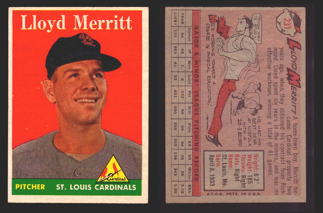 1958 Topps Baseball Trading Card You Pick Single Cards #1 - 495 EX/NM #	231	Lloyd Merritt  - TvMovieCards.com