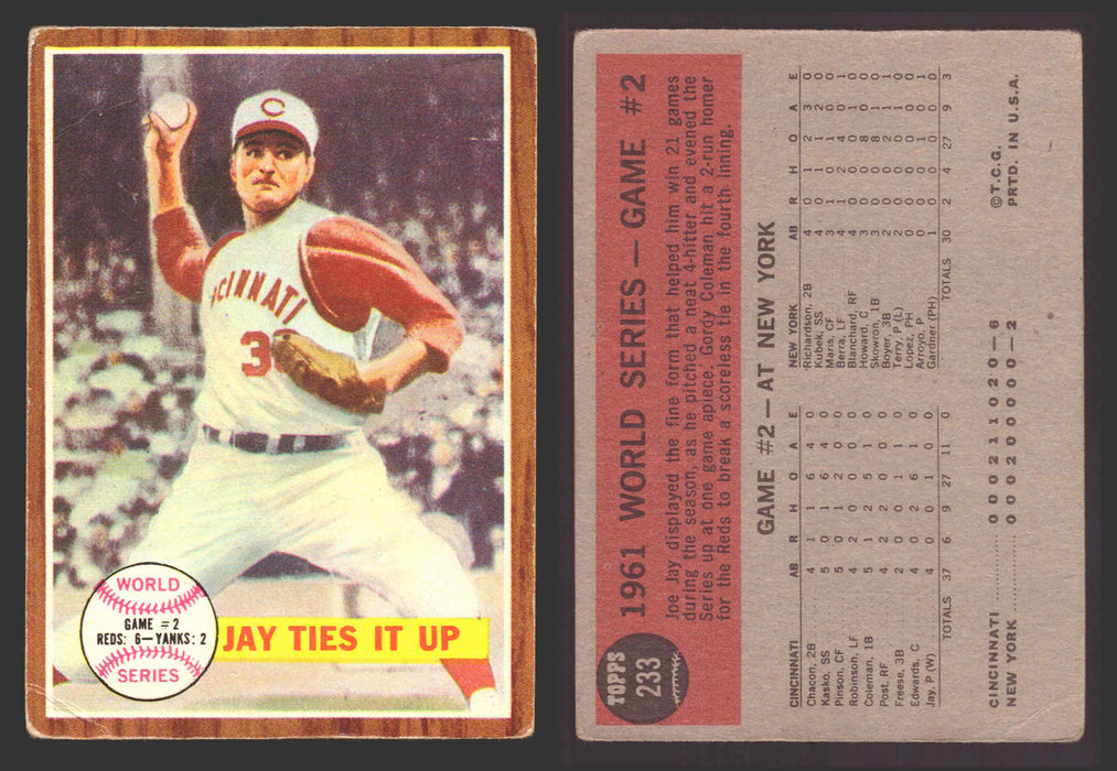 1962 Topps Baseball Trading Card You Pick Singles #200-#299 VG/EX #	233 World Series Game 2 - Jay Ties It Up (creased)  - TvMovieCards.com