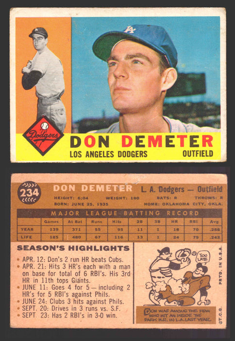 1960 Topps Baseball Trading Card You Pick Singles #1-#250 VG/EX 234 - Don Demeter  - TvMovieCards.com