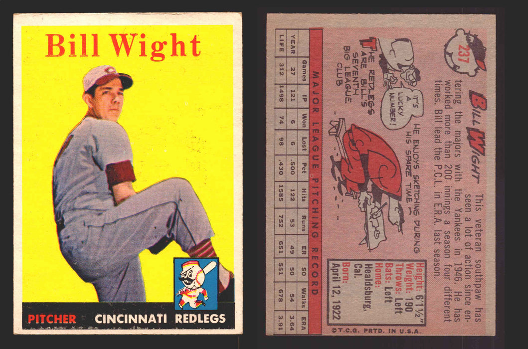 1958 Topps Baseball Trading Card You Pick Single Cards #1 - 495 EX/NM #	237	Bill Wight  - TvMovieCards.com
