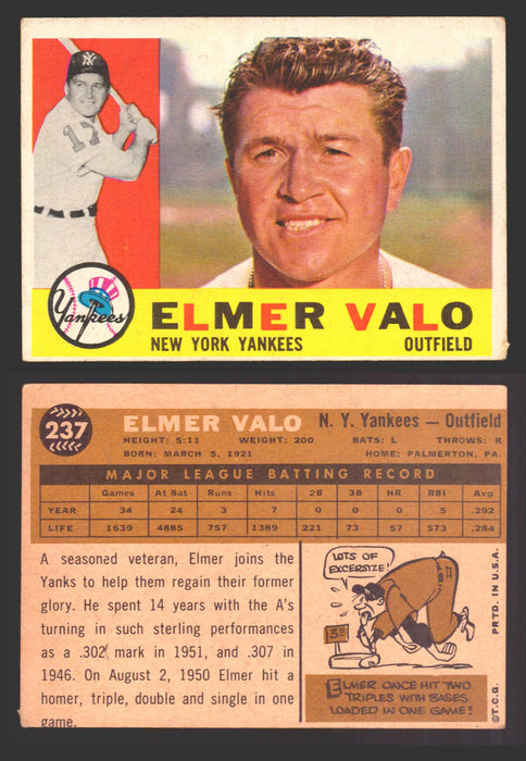1960 Topps Baseball Trading Card You Pick Singles #1-#250 VG/EX 237 - Elmer Valo  - TvMovieCards.com