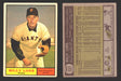 1961 Topps Baseball Trading Card You Pick Singles #200-#299 VG/EX #	237 Billy Loes - San Francisco Giants  (creased)  - TvMovieCards.com