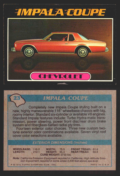 1976 Autos of 1977 Vintage Trading Cards You Pick Singles #1-99 Topps 23   Chevrolet Impala Coupe  - TvMovieCards.com
