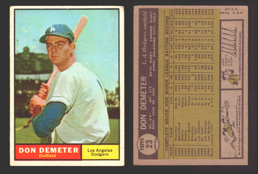 1961 Topps Baseball Trading Card You Pick Singles #1-#99 VG/EX #	23 Don Demeter - Los Angeles Dodgers  - TvMovieCards.com