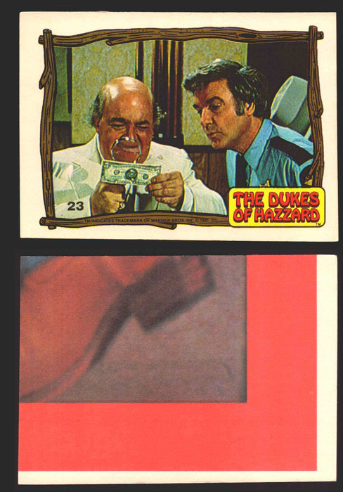 1983 Dukes of Hazzard Vintage Trading Cards You Pick Singles #1-#44 Donruss 23   Boss Hogg and Roscoe checking out money  - TvMovieCards.com