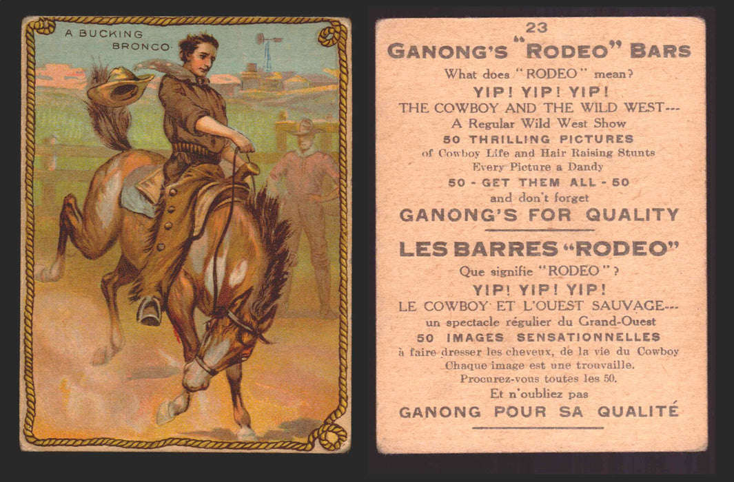 1930 Ganong "Rodeo" Bars V155 Cowboy Series #1-50 Trading Cards Singles #23 A Bucking Bronco  - TvMovieCards.com