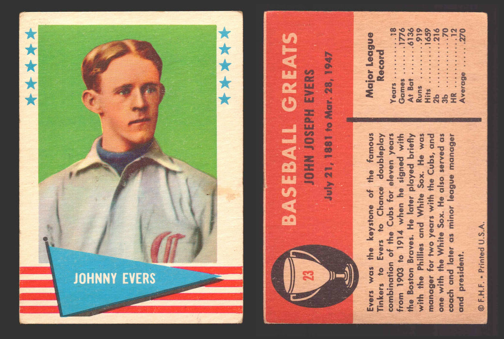 1961 Fleer Baseball Greats Trading Card You Pick Singles #1-#154 VG/EX 23 Johnny Evers  - TvMovieCards.com