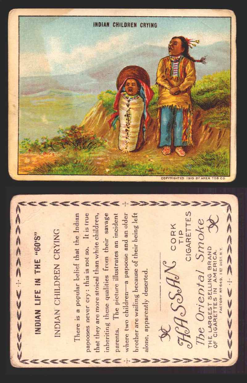 1910 T73 Hassan Cigarettes Indian Life In The 60's Tobacco Trading Cards Singles #23 Indian Children Crying  - TvMovieCards.com