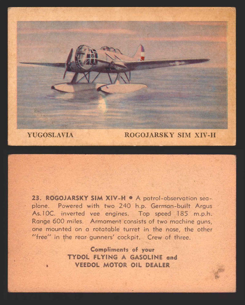 1940 Tydol Aeroplanes Flying A Gasoline You Pick Single Trading Card #1-40 #	23	Rogojarsky SIM XIV-H  - TvMovieCards.com