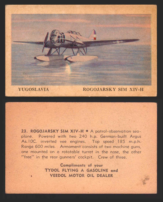 1940 Tydol Aeroplanes Flying A Gasoline You Pick Single Trading Card #1-40 #	23	Rogojarsky SIM XIV-H  - TvMovieCards.com