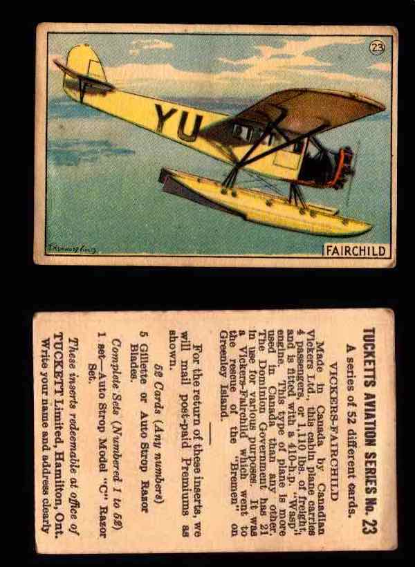 1929 Tucketts Aviation Series 1 Vintage Trading Cards You Pick Singles #1-52 #23 Vickers-Fairchild  - TvMovieCards.com