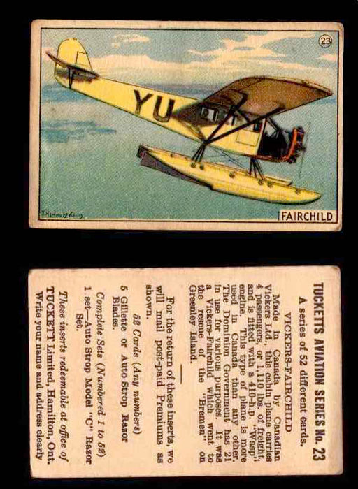 1929 Tucketts Aviation Series 1 Vintage Trading Cards You Pick Singles #1-52 #23 Vickers-Fairchild  - TvMovieCards.com