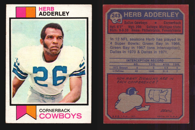 1973 Topps Football Trading Card You Pick Singles #1-#528 G/VG/EX #	243	Herb Adderley (HOF)  - TvMovieCards.com