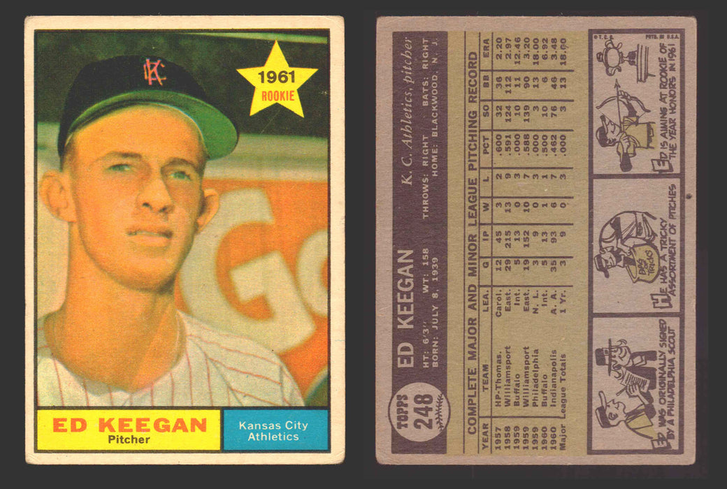 1961 Topps Baseball Trading Card You Pick Singles #200-#299 VG/EX #	248 Ed Keegan - Kansas City Athletics RC  - TvMovieCards.com