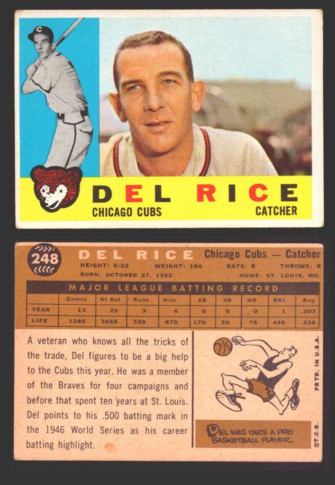 1960 Topps Baseball Trading Card You Pick Singles #1-#250 VG/EX 248 - Del Rice  - TvMovieCards.com