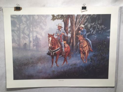 Vintage Western Wayne Hovis Print "Double Trouble" Signed Numbered 10/500   - TvMovieCards.com