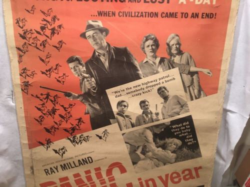 Vintage Original Panic in Year Zero Movie Poster - 1962 - Ray Milland 40"x60"   - TvMovieCards.com