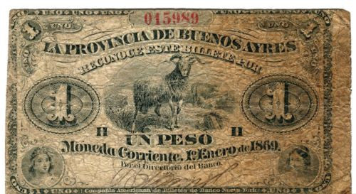ARGENTINA La Provincia de Buenos Ayres 1 Peso 1869 S481a   - TvMovieCards.com