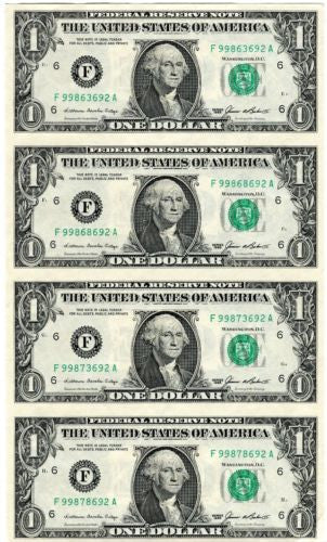 1985 $1 Uncut Sheet of 4 - F/A Block - 99863692 Bureau of Engraving & Printing   - TvMovieCards.com