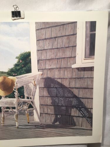 Vintage Tom Mielko - Sun Hat On White Wicker Chair Print Signed Numbered 277/295   - TvMovieCards.com