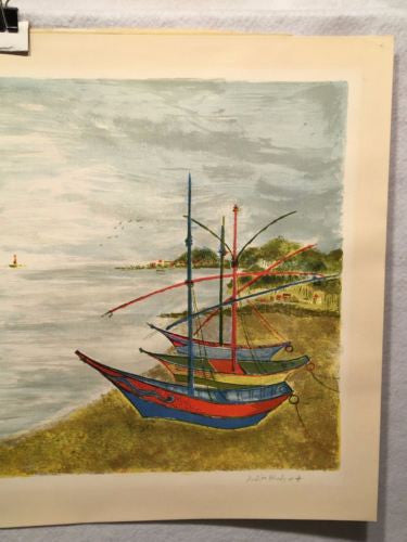 Judith Bledsoe Signed Lithograph Print - Sail Boats In Small Harbor   - TvMovieCards.com