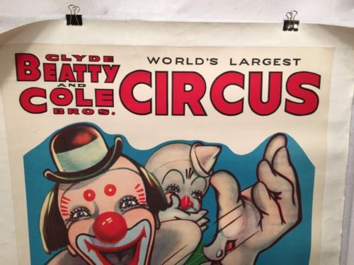 Original 1950s Clyde Beatty Cole Bros Circus Poster Clowns Dynamite Linen Backed   - TvMovieCards.com