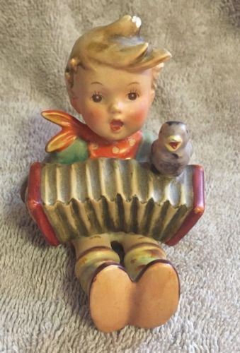 Goebel Hummel Figurine TMK3 110 "Let's Sing" Boy Bird Accordion 3.25"   - TvMovieCards.com