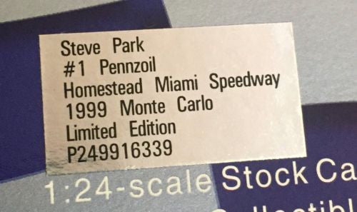 Action 1/24 Diecast Nascar #1 Steve Park Pennzoil Homestead Miami Speedway 1999   - TvMovieCards.com