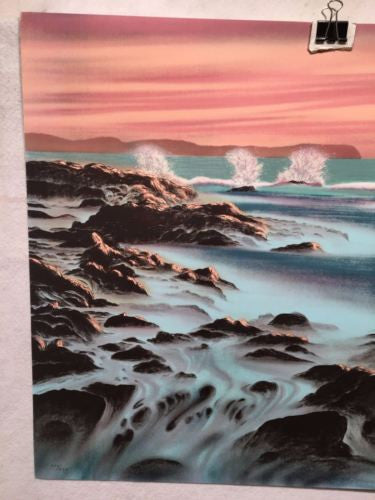 Vintage Gagnon Waves Crashing On Rocks Lithograph Signed Numbered 208/225 Print   - TvMovieCards.com