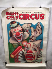 Original 1950s Clyde Beatty Cole Bros Circus Poster Clowns Dynamite Linen Backed   - TvMovieCards.com