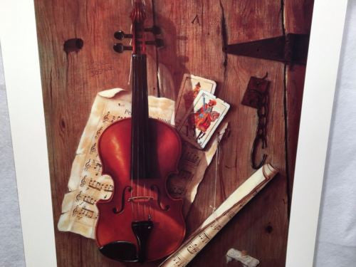Violin with Playing Cards - William Galvez - Haddad's Fine Arts 29x22 Art Print   - TvMovieCards.com