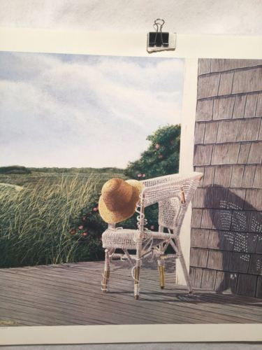Vintage Tom Mielko - Sun Hat On White Wicker Chair Print Signed Numbered 277/295   - TvMovieCards.com