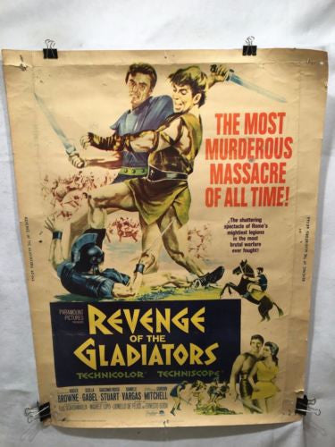 Vintage Original 1965 Revenge of the Gladiators Movie Poster 40" x 30"   - TvMovieCards.com