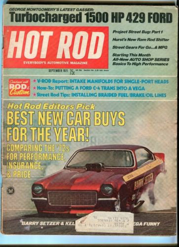1971 September Hot Rod Magazine March Back Issue - Turbocharged 1500 HP 429 Ford   - TvMovieCards.com