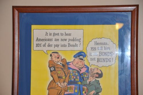 1942 WWII US War Bond Poster Hitler Framed "For Victory 10%" 21" x 16"   - TvMovieCards.com