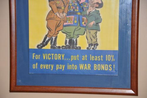 1942 WWII US War Bond Poster Hitler Framed "For Victory 10%" 21" x 16"   - TvMovieCards.com