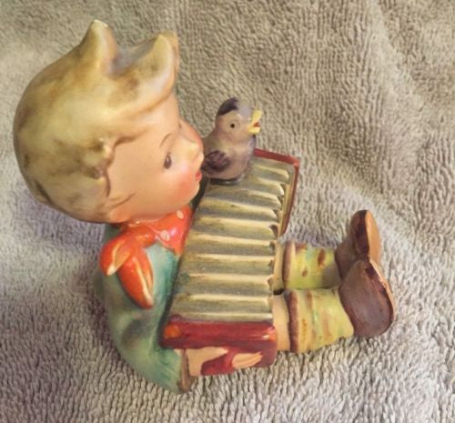 Goebel Hummel Figurine TMK3 110 "Let's Sing" Boy Bird Accordion 3.25"   - TvMovieCards.com