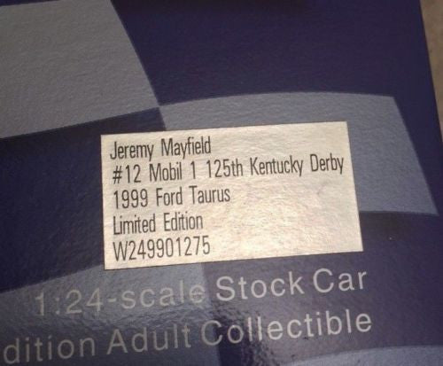 Action 1/24 Diecast #12 Jeremy Mayfield Mobil 1 125th Kentucky Derby 1999 Taurus   - TvMovieCards.com